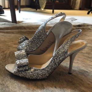 Kate Spade slingback silver glitter heels 8 1/2